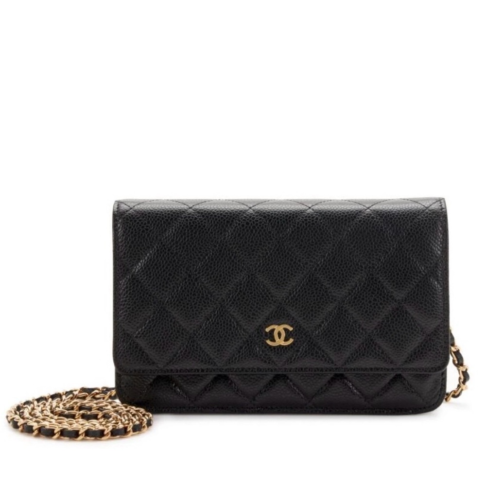 Chanel Classic WOC Black Caviar Leather GHW Quilted Wallet on Chain NWT Full Set